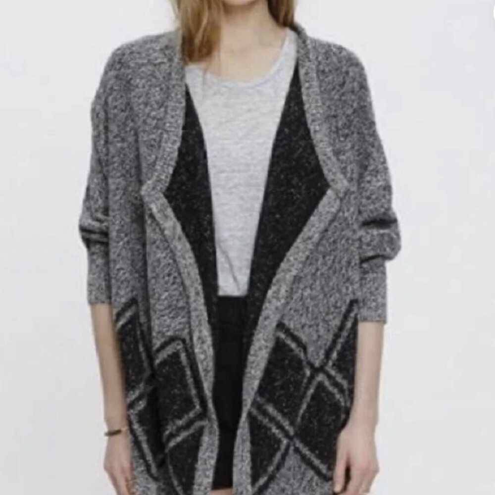 Madewell Angles Knit Cardigan Waterfall Sweater Womens (M/L) Charcoal Black